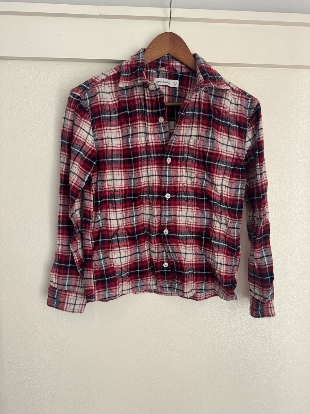 Abercrombie Kids Girls 11/12 Plaid Flannel Shirt Red Navy Button Down